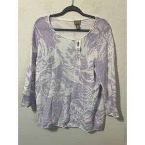 NWT Chico's Sz 2 (US L 12) Lavender White Floral Print Scoop Neck Pullover Lilac